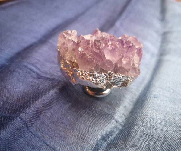 Silver Purple Amethyst Crystal cabinet pull/gemstone door knob/quartz crystal door handle/amythest drawer pull/silver furniture hardware