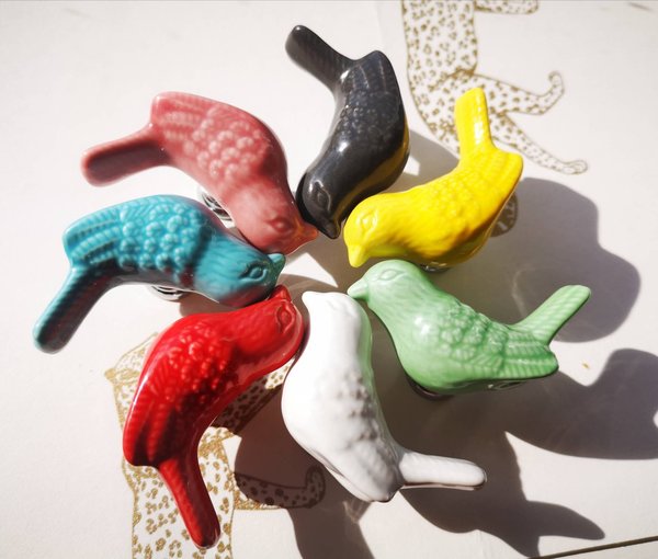 Cute colourful porcelain bird drawer handle/Chick shaped door knob/Colourful cottage style cabinet handle/bird shaped nursery door handles