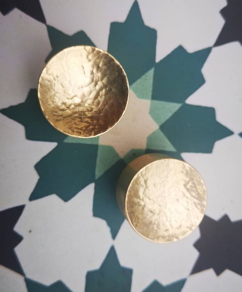 Solid shiny hammered brass round drawer handle/Textured brass cabinet pull/Round inverted gold door knob/Heavy gold brass drawer pull/