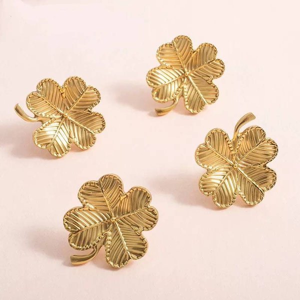 Lucky gold four leaf clover shaped cabinet pull/Shamrock shaped drawer knob/Clover leaf design door handle/Solid brass furniture hardware