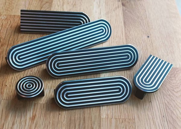 Wide black and silver retro pattern bar handle/large cabinet pull/big door handle/monochrome drawer pull/mid century modern style handle