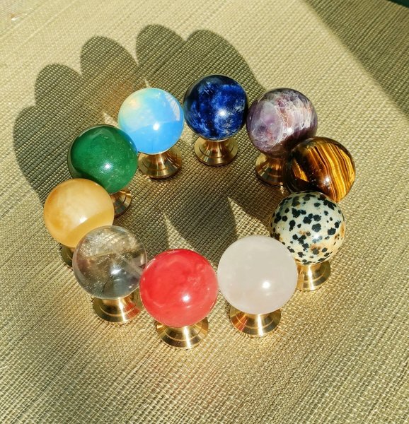 Semi precious stone ball drawer knob/stone drawer pull/crystal ball cabinet pull/gemstone handle/Bright coloured stone hardware/Mineral knob