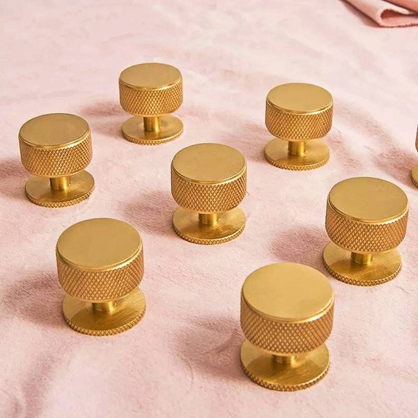 Matte gold brass door knob with textured detail/Round brass drawer pull/Gold knurled cabinet pull/Brass furniture hardware/kitchen hardware