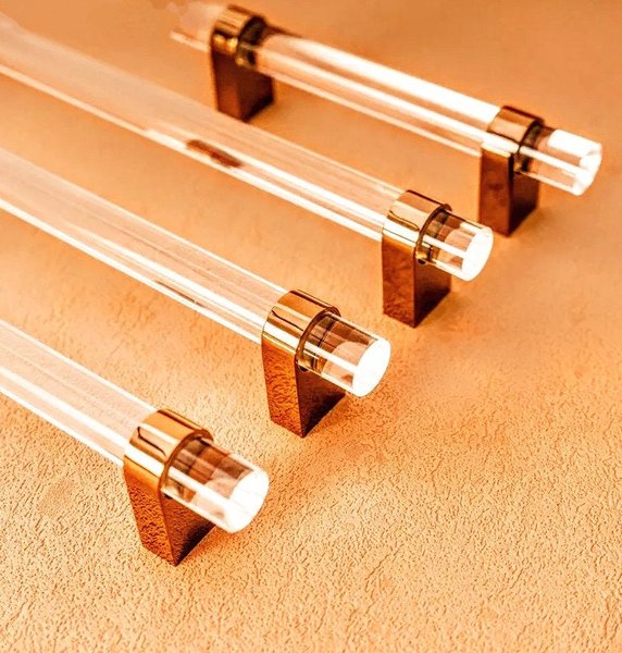 Clear resin and rose gold cabinet bar pull handle/Transparent acrylic and rose gold drawer handle/lucite and rose gold furniture hardware