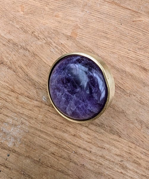 Polished purple amethyst and gold brass drawer pull/purple gemstone cabinet handle/amethyst crystal door knob/crystal furniture hardware