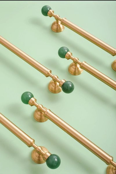 Geometric green jade and brass bar handle/Semi precious stone and brass drawer pull/unique cabinet handle/IKEA hack/wardrobe door handle