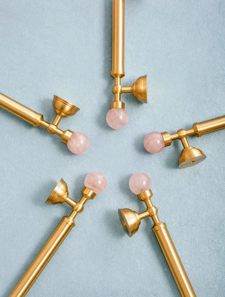 Geometric pink crystal and brass bar handle/Semi precious stone and brass drawer pull/unique cabinet handle/IKEA hack/wardrobe door handle